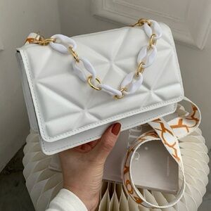 Fashion Mini Square Bag Quilted Flap Chain Decor Rhombus Embossed Crossbody -New